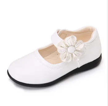 Boyutu 26-37 Toddler Kız Patent deri ayakkabı İlkbahar Sonbahar Siyah / kırmızı / pembe Yumuşak Düz Tabanlı Çiçekler Taklidi Prenses Ayakkabı 5