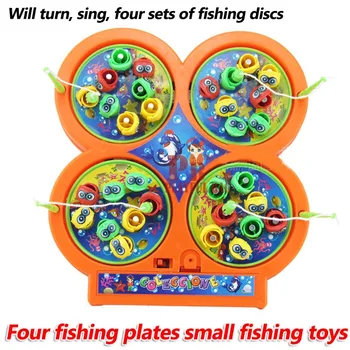 Bulmaca dört disk dönen müzik elektrikli balıkçılık disk oyunu, çocuk manyetik balıkçılık oyuncaklar sıcak satmak 18