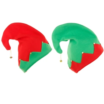 C6UD Kıvrılmış Silindir Şapka Yeşil Kırmızı Noel Baba Noel Elf Şapka Noel Kapaklar Unisex Olmalı Festivali Aksesuarları 16