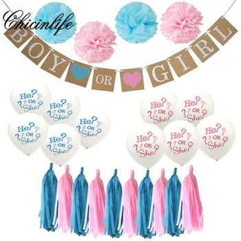 Chicinlife 1 Takım Cinsiyet Reveal Erkek ya da Kız Afiş balon doğum günü Partisi Bebek Duş Kek Topper Kağıt püskül Parti Dekorasyon 5