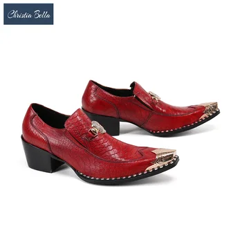 Christia Bella Yeni Moda Düğün Parti Erkekler Elbise Ayakkabı Kırmızı Hakiki Deri erkek ayakkabıları Artı Boyutu Resmi Iş Oxford Ayakkabı 7