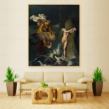 Citon Ingres《Angelica tarafından kurtarıldı Ruggiero》Tuval Yağlıboya Dünyaca Ünlü Sanat Resim Modern duvar sanat dekoru Ev Dekorasyon 18