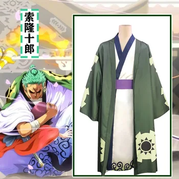Cosplay Kostüm Tam Uygun-geri Slicked yeşil peruk Kimono Bornoz Kısa Katman Komik Peruk Anime Roronoa Zoro Halloween Roronoa Zoro  21