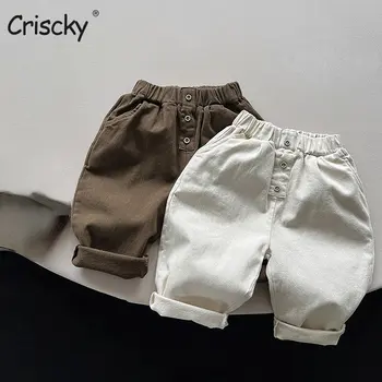 Criscky 2023 Çocuk Bahar pantolon Kore Tarzı Düz Renk pamuklu pantolon Erkek Pantolon Kız Çocuklar Çocuklar için Pantolon 23