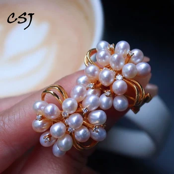 CSJ Doğal Eti Su inci küpeler 925 Ayar Gümüş El Yapımı Takı Kadınlar için Parti doğum günü hediyesi 4