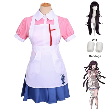 Danganronpa Mikan Tsumiki Cosplay Kostümleri Pembe Hizmetçi Elbise Setleri Peruk JK Üniforma Mikan Cosplay Hizmetçi Kıyafeti Japon okul üniforması