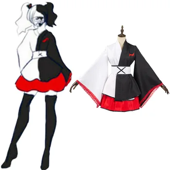 Danganronpa Monokuma Cosplay Kostüm Siyah Beyaz Ayı Kimono Elbise Kıyafetler Cadılar Bayramı Karnaval Elbise Kadın Kızlar 6