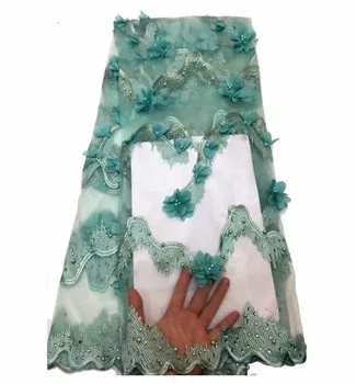 Dantel Kumaş 2019 boncuk Yüksek Kalite Afrika Akşam elbise kumaşları Yeni Nijerya 3D Çiçek Işlemeli Örgü Net Dantel Kumaş Pembe 22