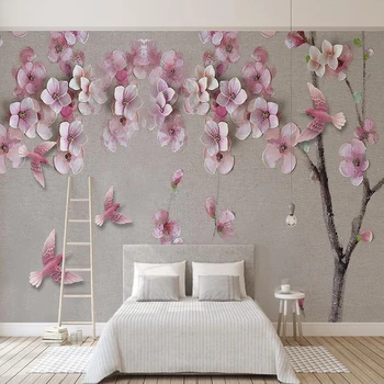Dekoratif duvar kağıdı Çin tarzı şeftali çiçek kabartma TV arka plan duvar 7