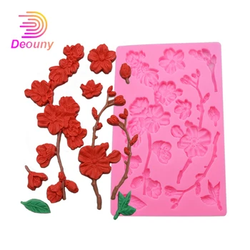 DEOUNY Şube Fondan Silikon Kalıp 3D Çiçek Pasta Dekorasyon Araçlar Çikolata Şeker Sakız Yapıştır Pişirme Pan Şeftali Çiçeği Kalıp Yeni  8