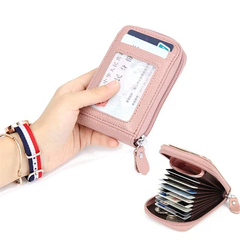 Deri Vintage Hakiki Deri erkek cüzdanları Kredi kart tutucu RFID Engelleme Fermuar Para Kılıfı Kart Koruyucu Kılıf Cep Çanta 5