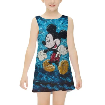 Disney Minnie mouse kız T-shirt elbise 2022 yaz elbisesi küçük kızlar için gevşek orta uzunlukta kolsuz yelek çocuk elbise 23