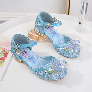 Disney çocuk prenses ayakkabı yaz dondurulmuş kızlar yüksek topuklu bebek sandalet küçük kız elsa kristal ayakkabı 4