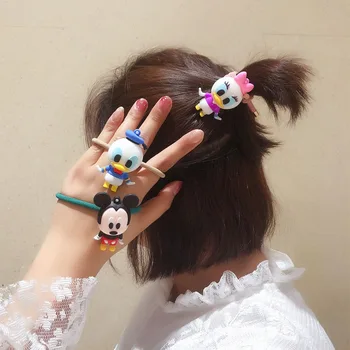 Disney çocuk saç halat saç aksesuarları kızlar sevimli Minnie mouse saç halka karikatür elastik bant prenses kafa halat bebek 17