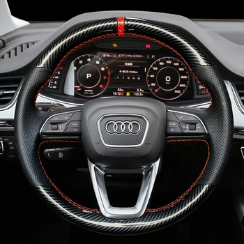 DIY el dikişli direksiyon kılıfı Audi için fit A4L A6L A3 Q5L Q3 Q7 A5 A7 S8 TT deri süet tutma kapağı 5