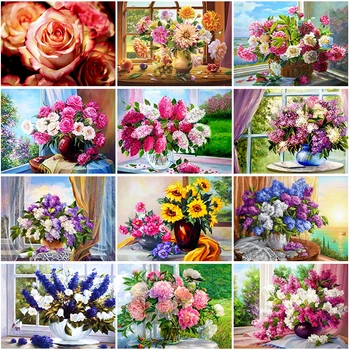 DİY 5D Elmas Boyama Tam Yuvarlak Kare Reçine Mozaik Elmas Nakış Çapraz dikiş kitleri İçinde Hoş Çiçek Sanat 19