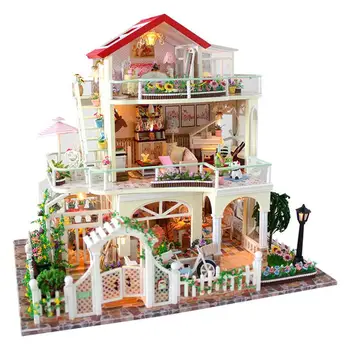 Dollhouse kendin yap minyatür bebek evi Kiti 3 Kat Yazlık DIY Dollhouse Minyatür Kiti DIY El Sanatları İçin Mükemmel Yetişkin Arkadaş Sevgilisi