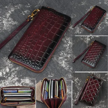 Doğal Cilt uzun cüzdan Para Kullanışlı Çanta kimlik kartı tutucu Kadın için Yüksek Kaliteli Kabartmalı el çantası Kadın Hakiki Deri Çanta 6