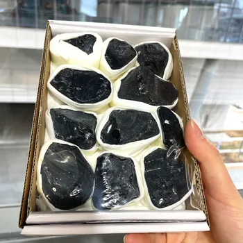 Doğal Siyah Obsidyen Cam Kristal Serbest Biçimli Mineral Kaba Ham Örnekler Kutuları Iyi Korumak Enerji Şifa Dekorasyon Seti Wicca 8