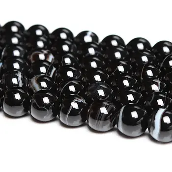 Doğal Yuvarlak Çizgili Siyah Akik Carnelian Taş dağınık boncuklar 6mm 8mm 10mm Kolye Bilezik DIY Takı Yapımı