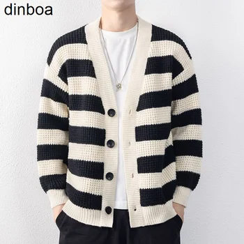 Dınboa-2022 Yeni Y2k Giysileri Sonbahar / kış Yeni Örme Bts Çizgili Gevşek Büyük Boy Kazak Ceket Üst Giysi Koymak