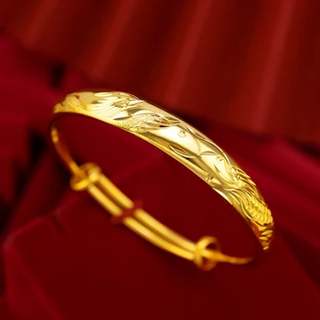 Ejderha Phoenix Desenli Dubai Bileklik Kadın Ayarlamak Bilezik Sarı Altın Dolgulu Klasik Katı Düğün Moda Hediye 6