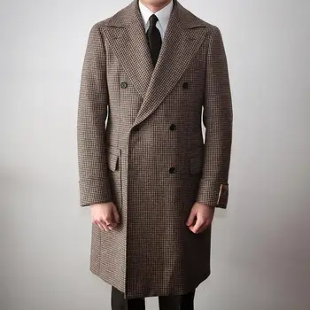 Ekose İngiltere Tarzı Yün Palto erkek Gevşek Kruvaze Sıcak Orta Uzunlukta Trençkot Erkek Kalın Ceket 15