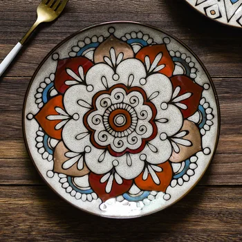 El-boyalı seramik tabak set sıraltı renk ev yemekleri yuvarlak düz sofra dekoratif fikirler 4
