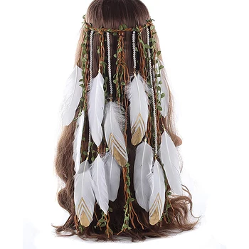 El yapımı Bohemian Püsküller Hairband Şapkalar Yapay Yeşil Yapraklar ve İnci Fascinator Kafa Bandı Saç Bantları Headdress 18