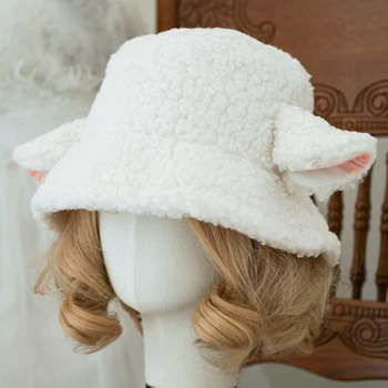 El yapımı Koyun Baa Kova Şapka Lolita Koyun Kap Kulakları ile Sevimli Kız Lambswool Malzeme Siyah Beyaz Koyun Kulak Şapka Tatil Hediye 12