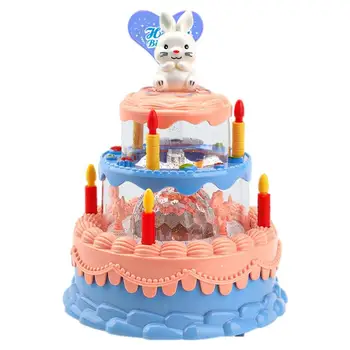 Elektrikli çocuk kek yüksek simülasyon çocuk DIY doğum günü pastası oyuncaklar DIY aksesuarları ile ışık etkisi pembe üç katmanlar