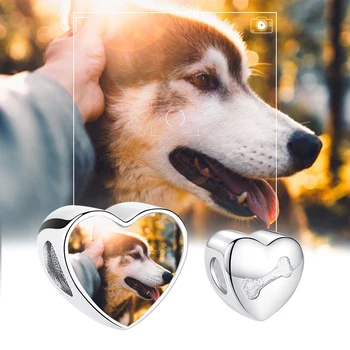 ELESHE 925 Ayar Gümüş Köpek Kemikleri Kalp Boncuk Kişiselleştirilmiş Özel Fotoğraf Charm Fit Orijinal Bilezik Kadınlar Güzel Takı 14
