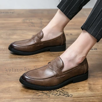 Erkek Ayakkabı Moda yuvarlak Ayak erkek Iş rahat ayakkabılar Kahverengi Siyah Deri Oxfords Ayakkabı erkekler Zapatos De Hombre 22