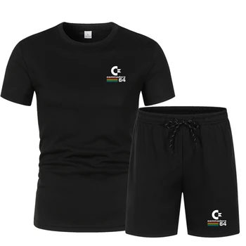 Erkek Commodore 64 Nefes Baskı Moda erkek Giyim Spor şort takımı Kısa Kollu Nefes Izgara T-Shirt ve Kısa 22