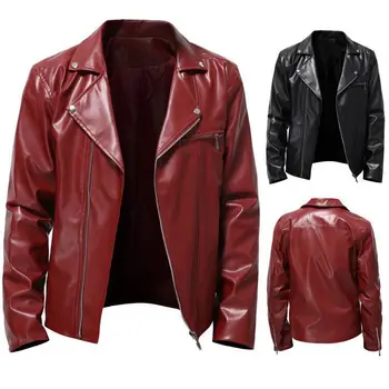 Erkek deri giyim trendi ilkbahar ve sonbahar yeni deri ceket yakışıklı fermuar motosiklet ceket genç ceketi
