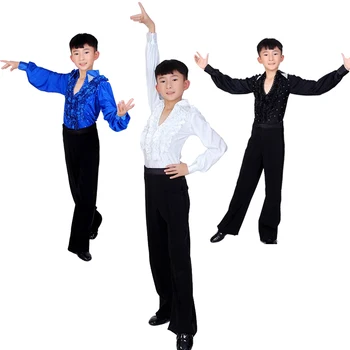 Erkek Latin Dans Giyim Seti Çocuk Cha-Cha Gerçekleştirmek Giyim Çocuk Rumba Kıyafet Modern / Balo Salonu Dans Takım Elbise Giyim 22