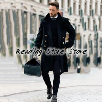 Erkek Sonbahar Ve Kış Yakışıklı Takım Elbise Ceket Yün Yaka Sıcak İngiliz Tarzı Kruvaze Siyah Uzun Boylu İş Düz Renk 17