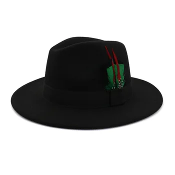Erkekler fötr şapkalar kadınlar Basit yün tüy caz şapka İngiliz tarzı Moda şapka sonbahar kış boyunca büyük Renkli kapaklar 7