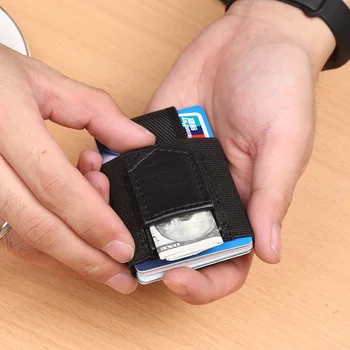 Erkekler Kadınlar Küçük Minimalist İş kart tutucu Elastik Kemer Sabit Kredi Kart Sahibi Porte Carte Para cüzdan 5