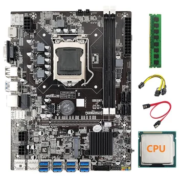 ETH-B75 Madencilik Anakart LGA1155 8 GPU PCI-E 1X 16X Rastgele CPU+6pin Çift 8Pin Kablo+SATA Kablosu+DDR3 4 GB 1333 MHz RAM 7
