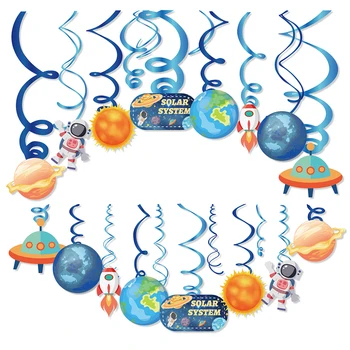 Evren Dış Uzay Astronot Roket Galaxy Tema DIY Tavan PVC Asılı Swirls Spiraller Arka Plan Doğum Günü Partisi Süslemeleri