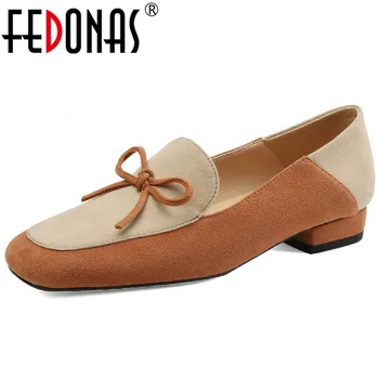 FEDONAS Kadın Pompaları Bahar Sonbahar Çocuk Süet Deri Kelebek Düğüm Karışık Renkler loafer ayakkabılar Kadın Düşük Topuklu Çalışma Rahat