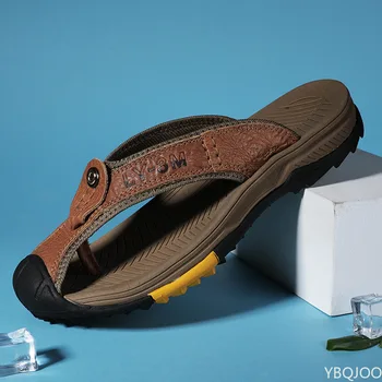 Flip Flop Hakiki Deri erkek terlikleri Retro plaj ayakkabısı Nefes Yaz Erkekler Flip Flop Klasikleri Rahat Ayakkabı 9