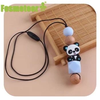 Fosmeteor Woodens Boncuk Silikon Boncuk Sevimli Panda Yürüyor Bebek Bebek Kolye diş çıkartma oyuncakları Anne Kolye Yenidoğan için 17