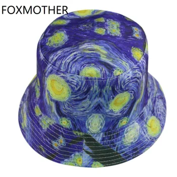 FOXMOTHER Yeni Moda Kadın Kap Yaz Boyama Kova Şapka Bayan Erkek Güneş Chapeau Gorro 2021 14