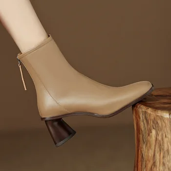 Fransız Yüksek Topuklu Fermuar Çizmeler Zarif Kadın topuklu ayakkabılar Kadar Asılı Ayak Bileği Kare Moda kadın ayakkabısı 35-39 Boyutu 16