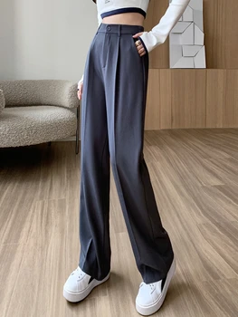Geniş Bacak Pantolon Kadınlar Yüksek Bel Düz Pantolon Temel Katı rahat pantolon 2022 Sonbahar Moda Kadın Giysileri OL Takım Elbise Pantolon Kadın 23