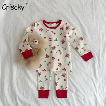 Gevrek 2022 Noel Bahar Sonbahar Çocuk Kız Pijama Setleri Bebek 2 adet Kış çocuk Kazak Pantolon Erkek Pamuklu Takım Elbise 22