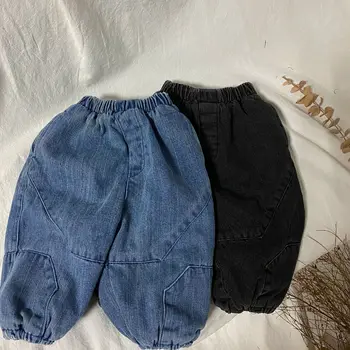 Gevrek 2023 Kalın Bebek Kot Düz Renk Kot Kızlar için Bahar Sonbahar Kot Erkek Kız Rahat Tarzı Toddler Kız Giysileri