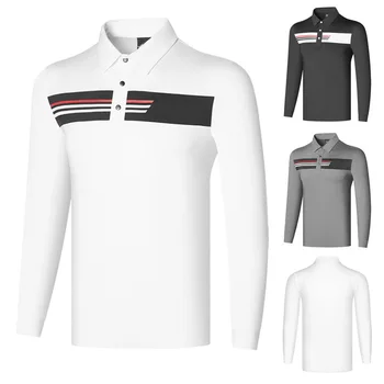 Golf Giyim Erkek uzun kollu üst nefes alabilen ter düz renk polo gömlek sıcak sonbahar ve kış golf gömlek esneklik  12